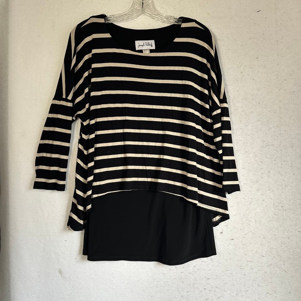 Joseph Ribkoff Striped Layered Tunic Top Black‎ Cream 173915 Womens 10